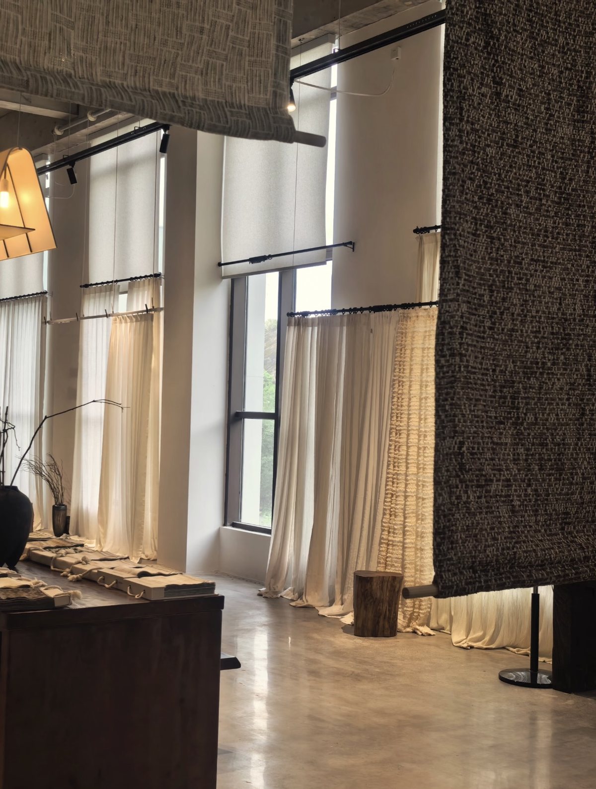 Drapery display in the showroom