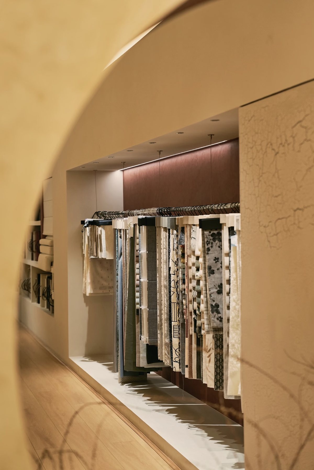 Fabric racks inside the showroom